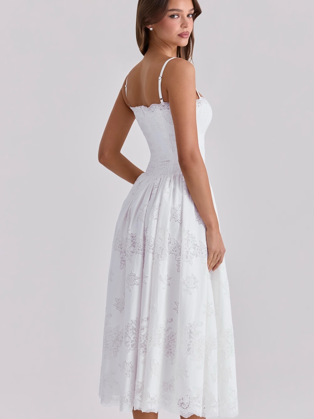 House of CB Chloe White Custom Lace + Cotton Midi Sundress - Picture 8 of 14